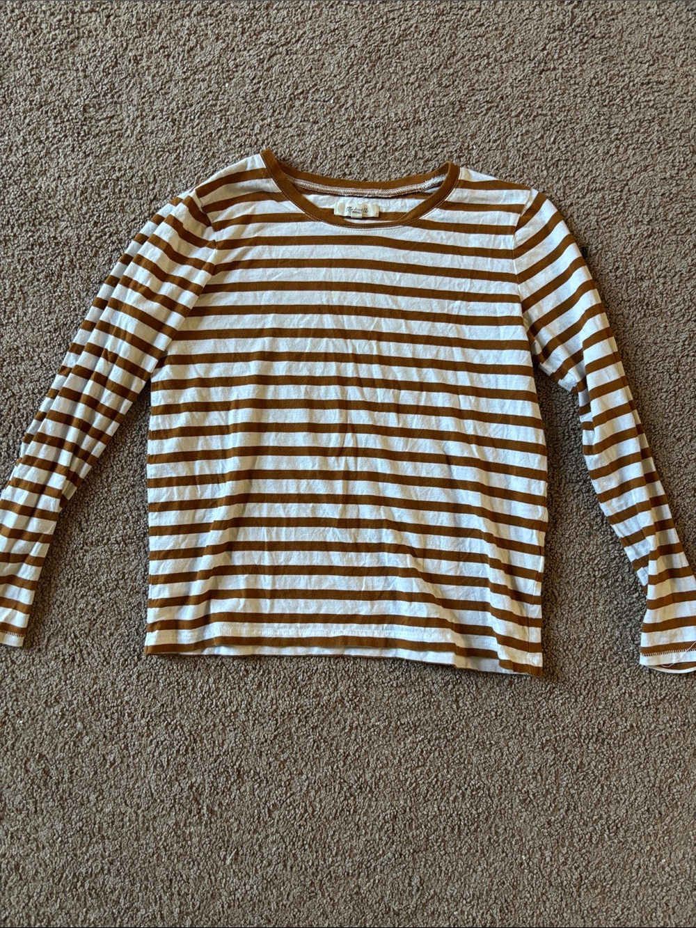 #316 Madewell White and Brown Striped Long Sleeve Tee
